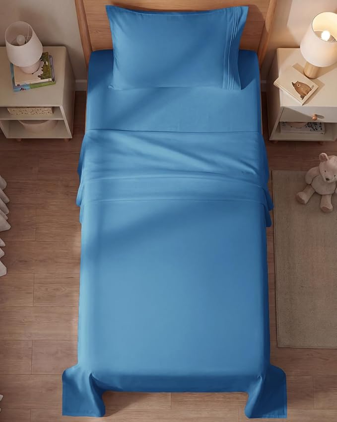 Twin Size 3 Piece Sheet Set - Comfy Breathable & Cooling Sheets - Hotel Luxury Bed Sheets for Women & Men - Deep Pockets, Easy-Fit, Soft & Wrinkle Free Sheets - Denim Blue Oeko-Tex Bed Sheet Set