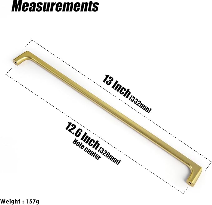 Goo-Ki Brushed Brass Cabinet Pulls with 12.6'' Hole Centers, Modern Style Zinc Alloy Cabinet Handles for Dresser,Wardrobe,Cupboard- 6 Pack……