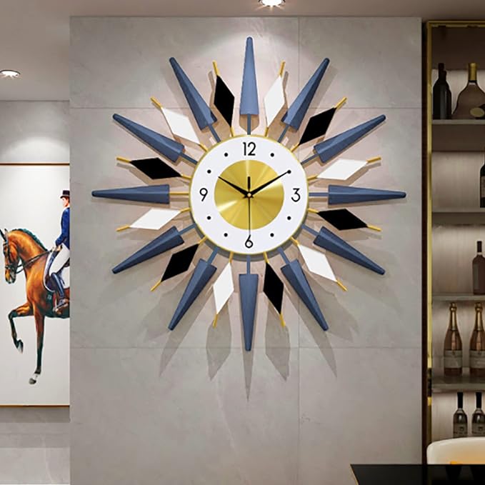 23.6 Inch Modern Large Decorative Wall Clock Silent Non Ticking, Battery Operated Sun Wall Clock, Retro Star VWall Clock Mid Century Home Decor