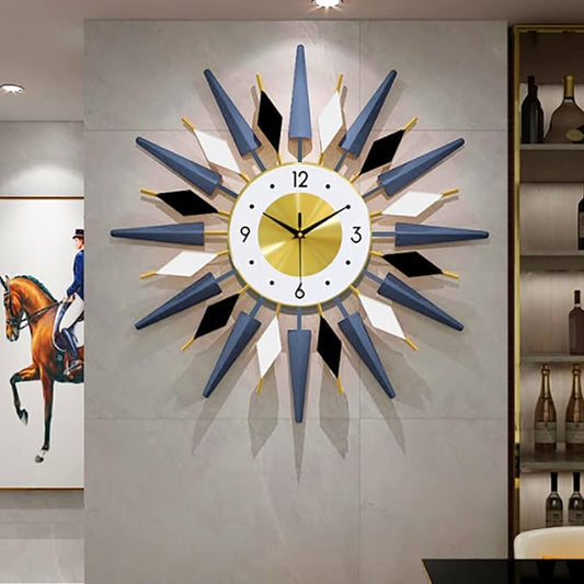 23.6 Inch Modern Large Decorative Wall Clock Silent Non Ticking, Battery Operated Sun Wall Clock, Retro Star VWall Clock Mid Century Home Decor