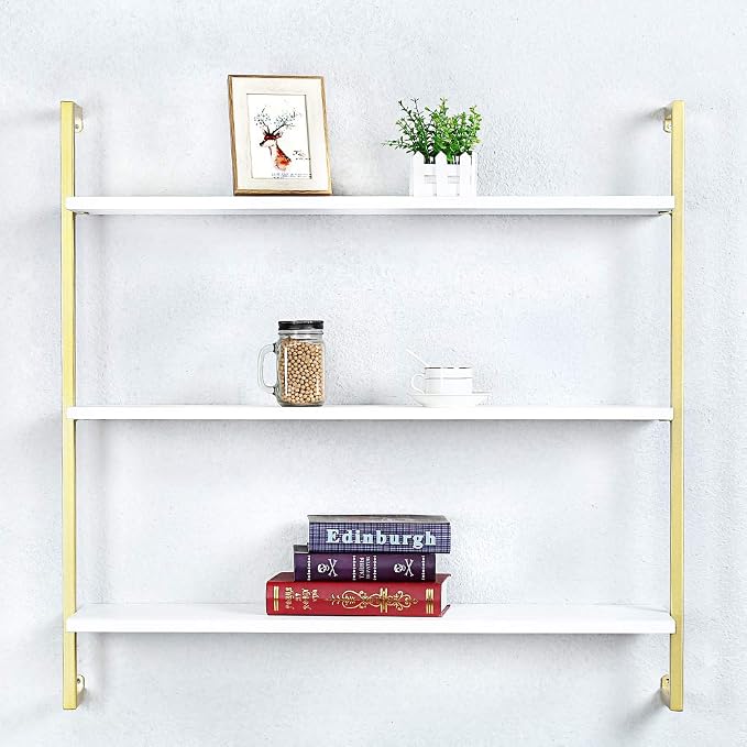 Industrial Metal Wall Shelf,Floating Wood Shelves Wall Mounted,36in Iron Real Wood Book Shelves,3 Tier Bookshelf Shelving