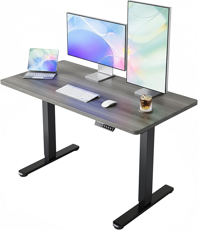 HUANUO 43 x 24 inch Electric Standing Desk Adjustable Height, 4 Memory Height Settings, Sit Stand Up Desk for Home Office & Computer Workstation, Grey