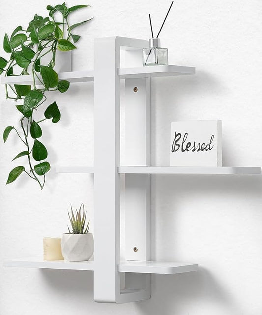 SUMGAR White Floating Shelves for Wall Mounted Shelving Unit All Pine Wood 3 Tier Large Shelf for Bedroom Living Room Office Bathroom Home Decoration Storage Plant Photo Display Modern 20in