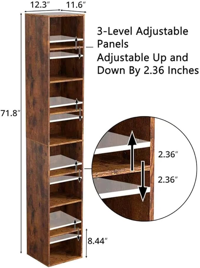 8-Cube Storage Organizer Bookcase, White, Tall Narrow Bookshelf for Home Office (Retro Brown)