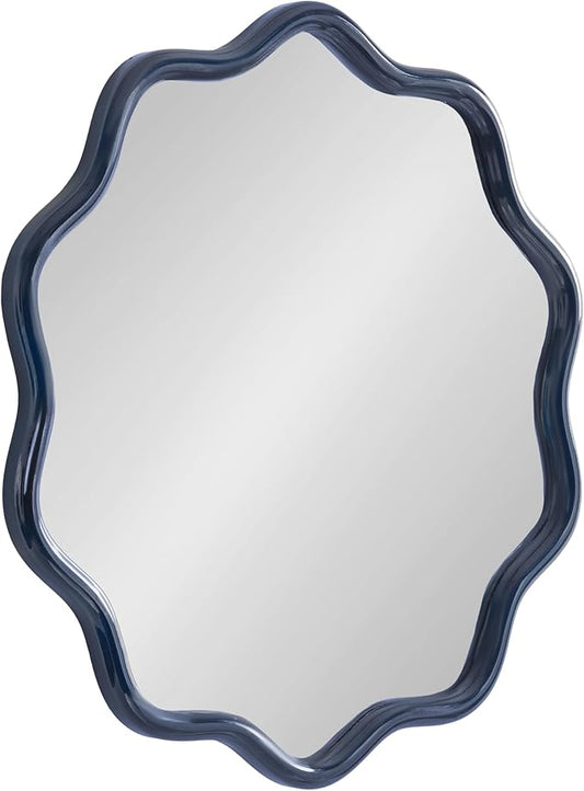 Kate and Laurel Talma Modern Round Scalloped Wall Mirror, 26 Inch Diameter, Navy Blue, Decorative Wavy Circle Mirror for Use as Bathroom Mirror for Over Sink or Nursery Mirror Decor