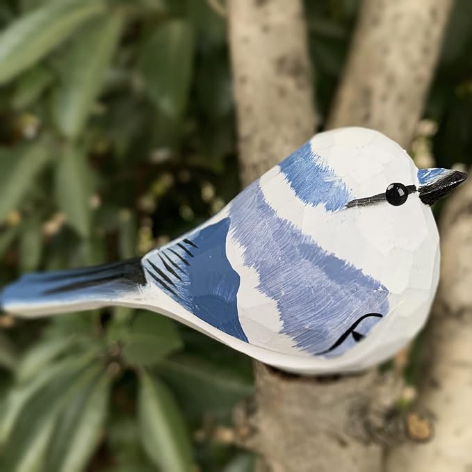 Bird Figurines Hand Carved Painted Wooden Statues for Home Decor, Gift for Bird Lovers,Housewarming, Birthday, Christmas, Anniversaries (NO.09-Azure Tit)