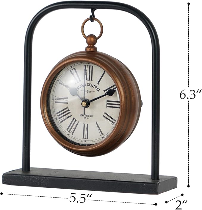 NIKKY HOME Small Vintage Desk Clock, Silent Decorative Bronze Table Clock | Non-Ticking Battery-Operated Metal Clock with Roman Numerals, Perfect for Living Rooms, Offices, Shelves, Mantels