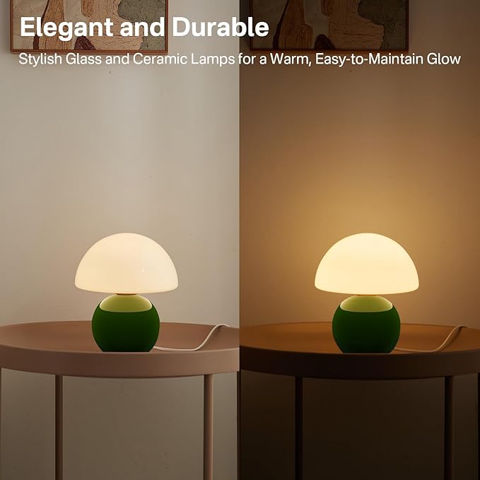 Mushroom Lamp Table Lamp for Bedroom,Desk Bedside Small Lamps for Living Room Night Stands,Mushroom Decor Cute Mini Modern Mid Century Lamps,Unique Aesthetic Living Room Decor(Dark Green)