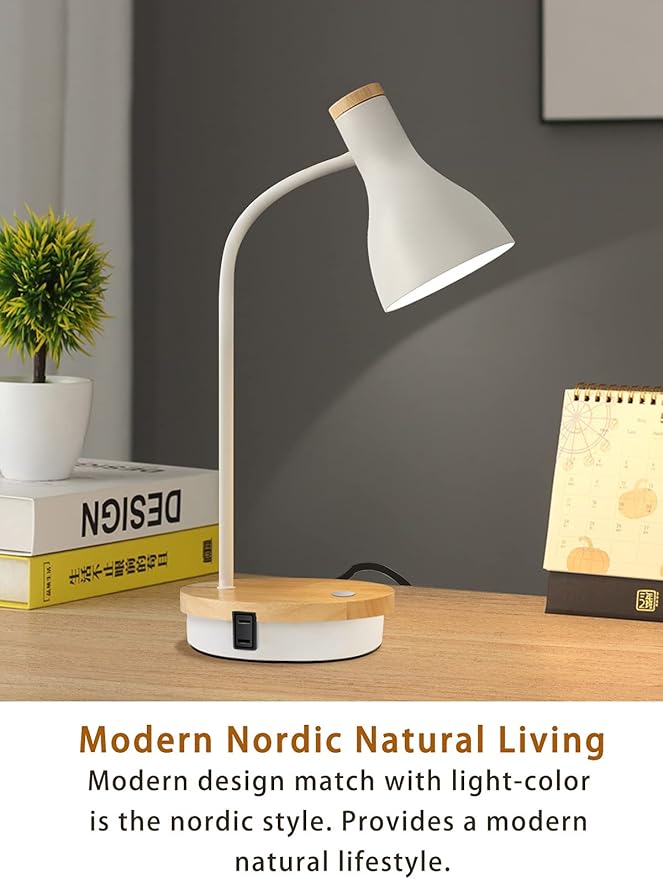 LALISU Metal Desk Lamp Wireless Charging Table Lamp Touch Reading Lights Arc Desk Lamps for Bedroom, 3 Way Dimmable Bedside Lamp with USB Charging Ports Lamp for Study Room and Office (Touch-White)