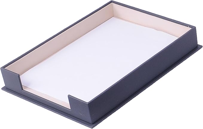 Handmade Leather Single Paper Tray – Luxury Leather Valet Tray & Desk Organizer Tray – Office Desk Accessories, Mail Organizer & Document Holder with Velvet Interior (Grey)
