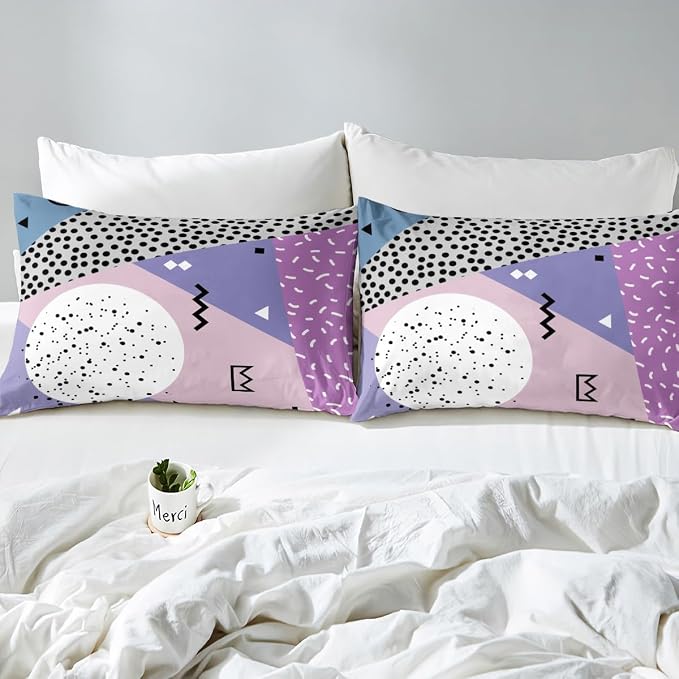 Manfei Memphis Duvet Cover Set Queen Size, Abstract Geometric Retro Bedding Set 3pcs for Kids Girls, 80s or 90s Fashion Style Comforter Cover Soft Polyester Quilt Cover with 2 Pillowcases,No Comforter