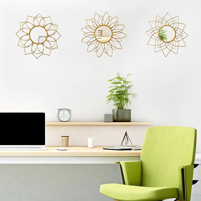Champagne Gold Round Mirrors for Wall Pack of 3 - | 9 inch Decorative Mirrors for Valentine Wall Decor& Vintage Room Decor | Circle Mirror Modern Valentine Gifts for Women & Moms