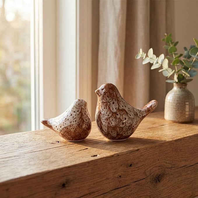 statueBird Statues, Modern Home Decor, Suitable for desks, Bookshelves, bedrooms, Living Rooms, cabinets, and Fireplace Mantel Decorations. Ceramic Animal Statues. (Off-White)