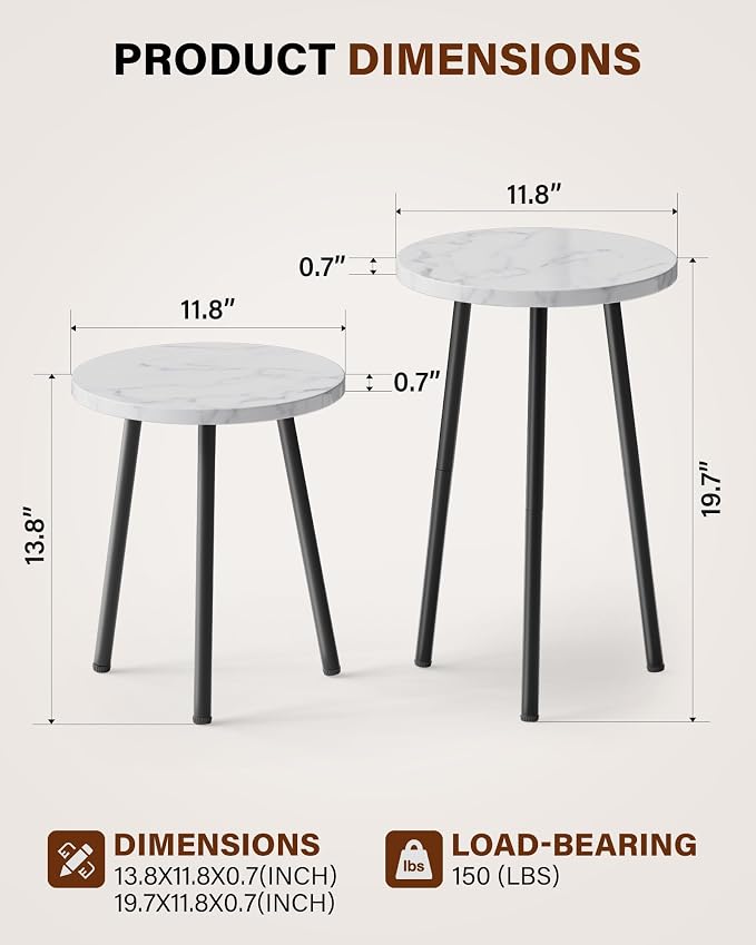 Plant Stand Indoor Tall: Corner Wood Plant Stand 2 Pack Mid Century Modern Decor - Small Round Plant Table for Indoor Plants - Outdoor Plant Holder for Patio Living Room Office (White Marble)