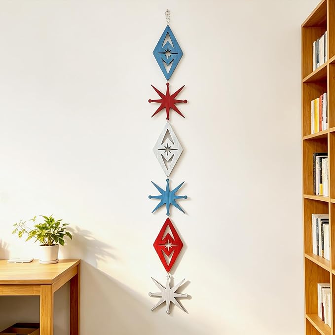 MidModArt 6PCS Retro Mid Century Modern Wall Art MCM Decor for Living Room Bedroom Kitchen Study, MCM Diamond & Starburst 7.6"x57.8"