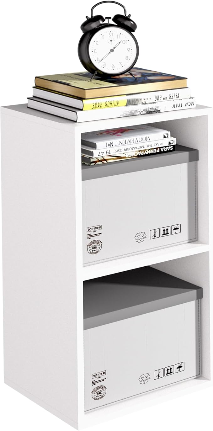 Wooden 2 Cube Storage Organizer, 2 Tier Storage Cubes Storage Display Cubby, Versatile Cubes Shelf and Cubby Organizer for Any Space (White, 2 Cube-W(11.8inch)