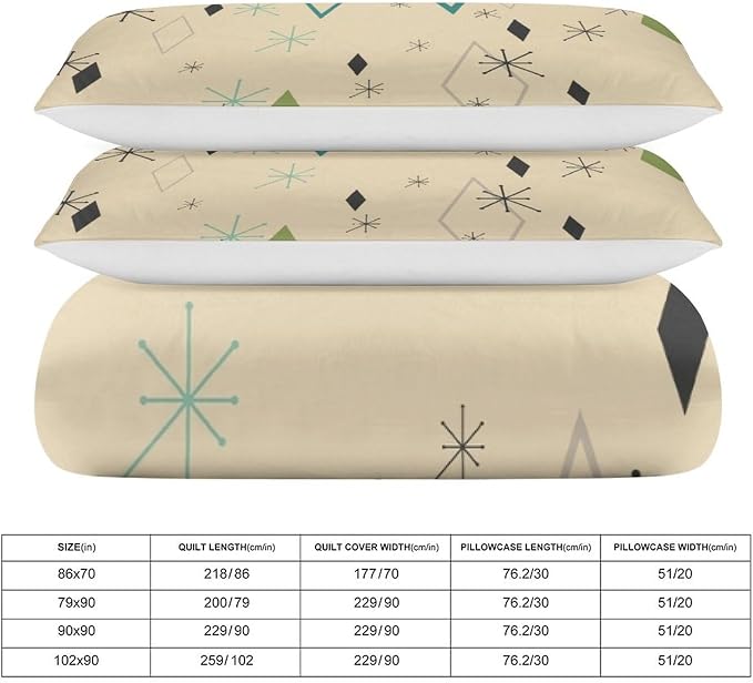 Modern Mid Century Duvet Cover, Vintage Geometry Bedding Sets Soft Comforter Cover，Aesthetic Abstract Art Bedding 3 Piece (1 Duvet Cover 86"x70" + 2 Pillow Sham 20"x30")