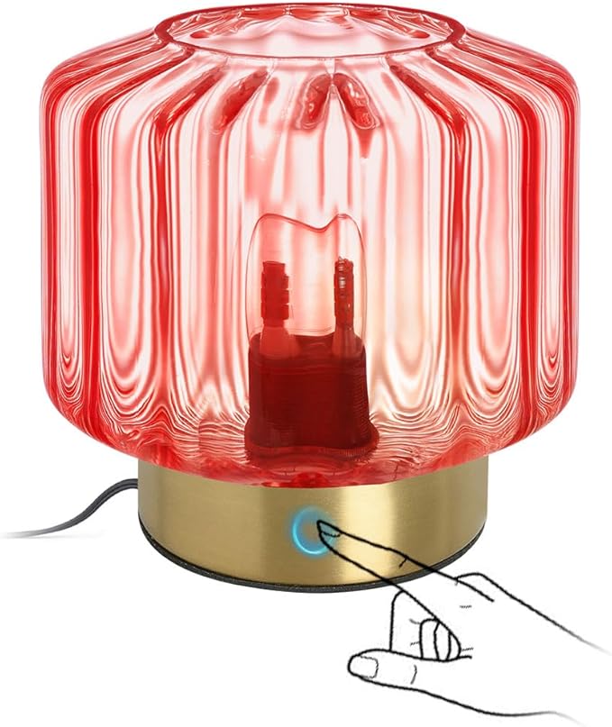 Red Glass Table Light Touch Table lamp Mid Century Modern Table lamp Gold Desk lamp nightstand lamp Vintage Table Lamps Small Table Lamp for Bedside end Table Bedroom Living Room Office