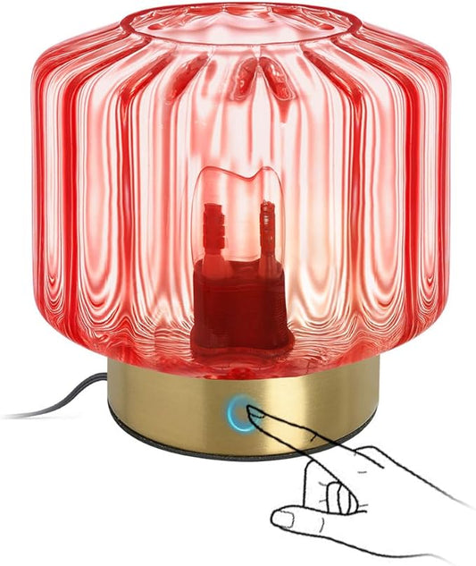Red Glass Table Light Touch Table lamp Mid Century Modern Table lamp Gold Desk lamp nightstand lamp Vintage Table Lamps Small Table Lamp for Bedside end Table Bedroom Living Room Office