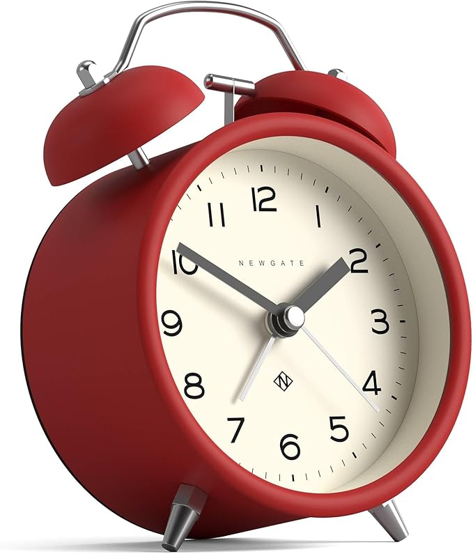 NEWGATE® Charlie Bell Echo Alarm Clock | Modern take on Classic Twin Bell Clock | Red | Easy to Read Numbers | Ideal for Bedside, Desk or Shelf | Modern Retro Bedroom & Office Accessory