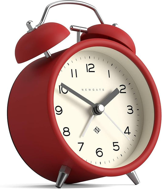 NEWGATE® Charlie Bell Echo Alarm Clock | Modern take on Classic Twin Bell Clock | Red | Easy to Read Numbers | Ideal for Bedside, Desk or Shelf | Modern Retro Bedroom & Office Accessory