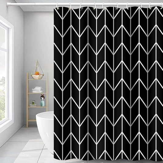 Black and White Pattern Bathroom Shower Curtain Abstract Geometry Line Bath Curtain with Hooks Waterproof Polyester Fabric Shower Curtains for Modern Artistic Bath Decorative, 48x72 Inch