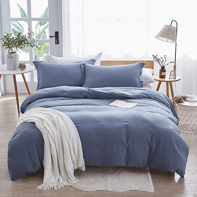 Dreaming Wapiti Duvet Cover King,Washed Microfiber King Size Haze Blue Duvet Cover Set,Solid Color - Soft and Breathable with Zipper Closure & Corner Ties (Haze Blue, King)