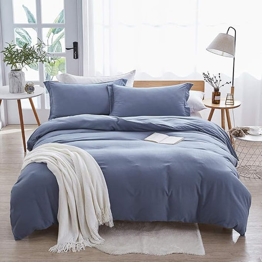 Dreaming Wapiti Duvet Cover King,Washed Microfiber King Size Haze Blue Duvet Cover Set,Solid Color - Soft and Breathable with Zipper Closure & Corner Ties (Haze Blue, King)