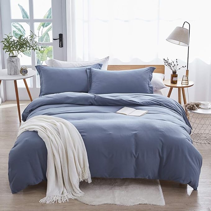 Dreaming Wapiti Duvet Cover Queen,Washed Microfiber Haze Blue Queen Size Duvet Cover Set,Solid Color - Soft and Breathable with Zipper Closure & Corner Ties (Haze Blue, Queen)