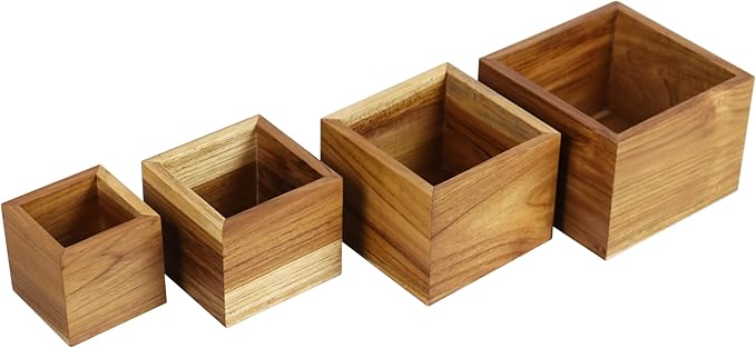 EcoDecors, Eleganto, 4 Piece, Teak Wood Bathroom Amenities Set, Teak Bath Amenity Set, Bathroom Accessory, in Natural Color
