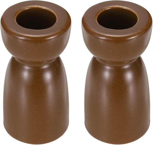 uxcell 2 Pack Candlestick Holder Dark Brown Ceramic Taper Candle Holder Candle Stand Holders Modern Style Decoration for Centerpiece Tabletops Anniversary