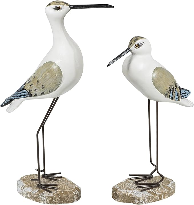2Pcs Wooden Seagull Figurines, Mediterranean Style Bird States Ornaments for Beach,Garden, Backyard,Balcony, Living Room Decoration