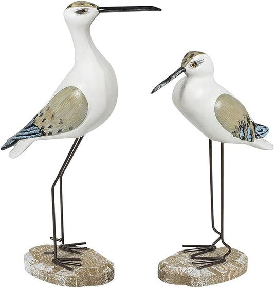 2Pcs Wooden Seagull Figurines, Mediterranean Style Bird States Ornaments for Beach,Garden, Backyard,Balcony, Living Room Decoration