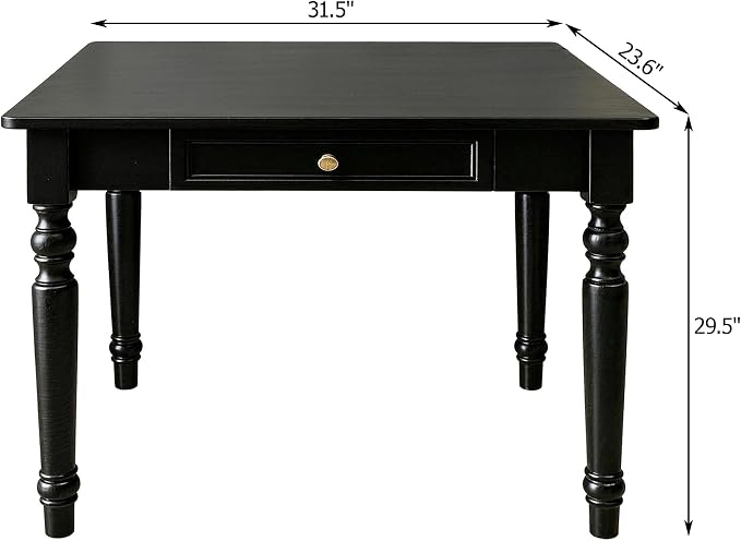 Rubberwood Office Desk with Drawers, Black Retro Style Study Desk, Desk, Country Style Wood Desk, Solid Wood Computer Table for Office,Living Room 31.5×23.6×29.5 inch