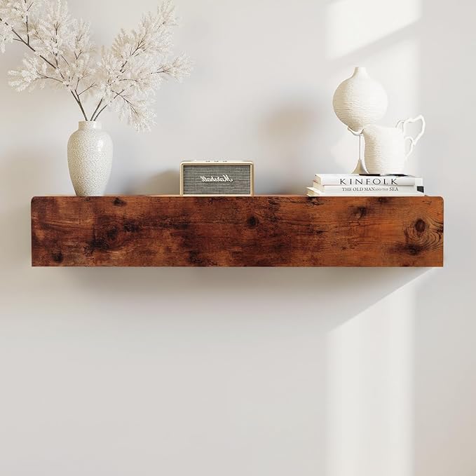 Floating Solid Wood Console Table, 47'' Wall Mounted Narrow Entryway Table with Storage Shelf, Modern Couch Shelves Small Entry Way Tables for Entryway, Front Hall, Hallway (Rustic Brown)