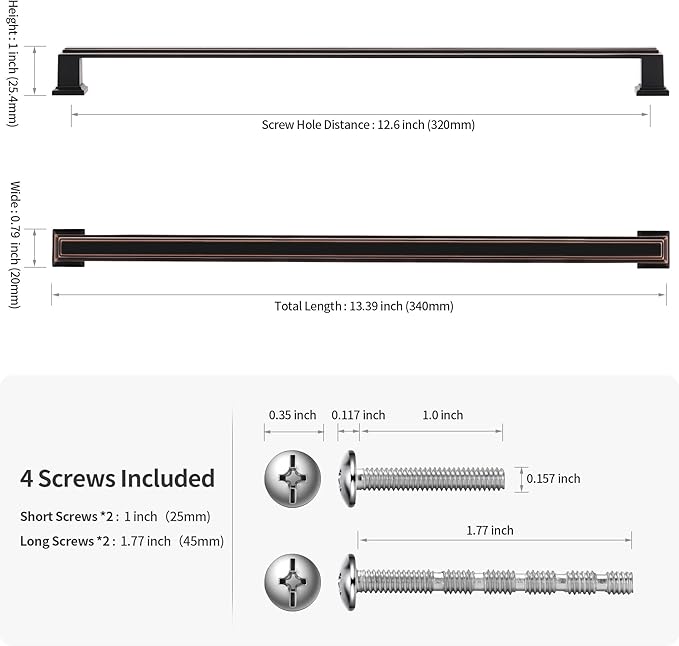 Lardmon 10 Pack 12.6 Inch(320mm) Hole Center Oil Rubbed Bronze Modern Cabinet Pulls Kitchen Cabinet Handles Kitchen Cabinet Hardware Timeless Drawer Pulls for Dresser Cupboard Wardrobe, ORB(12.6x10)