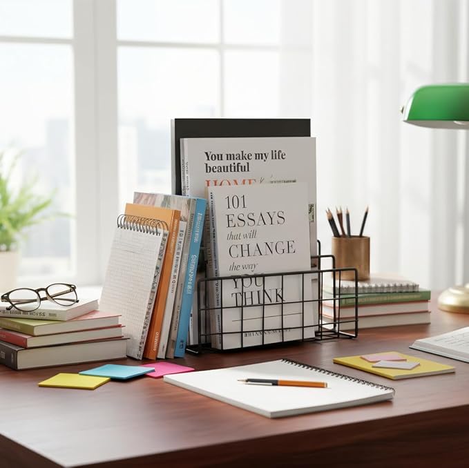 File Folder Organizer for Desktop,3 Section Metal Vertical magazine Stand Holder,Paper tray/Mail countertop/Record/Letter/Book Rack Sorter Holders,Desk organizers and accessories & office supplies