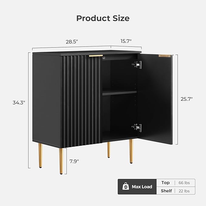 SICOTAS Sideboard Buffet Storage Cabinet - Modern Credenza Buffet Table Accent Cabinet with Doors Adjustable Shelf, Console Coffee Bar Cabinets for Kitchen Entryway Living Room, Black