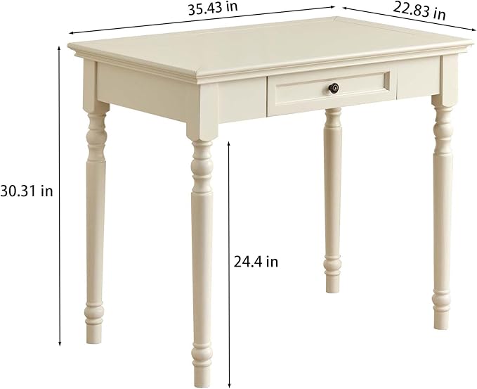 ADORZ Writing Desk with Drawers, 35 Inch French Country Desk Solid Wood Writing Desk for Home Office, Study Workspace or Bedroom (White, 35 inches)