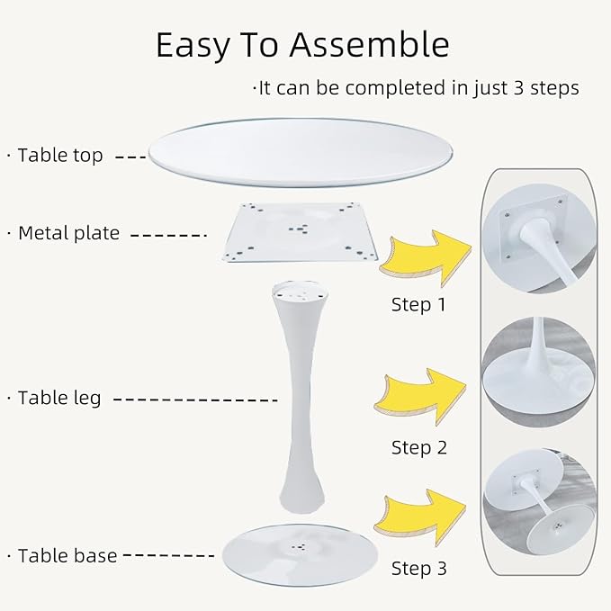 Round Dining Table White with Pedestal Base,31.5" Modern Tulip Dining Room Table for 1-4 People,Pedestal Dining Table with Round Top for Kitchen Living Room (Tulip Dining Table White)