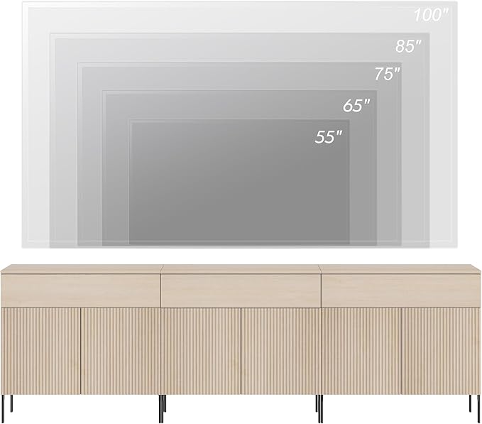 WAMPAT 94.5" W Large Sideboard Buffet Cabinet with Storage,3 in 1 Fluted Sideboard Buffet with 6 Doors, Wooden Buffet Table, Coffee Bar Wine Bar Cabinet for Kitchen, Dining Room, Living Room, Beige