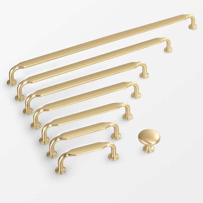 Lardmon 10 Pack Brushed Gold Round Cabinet Knobs 1.2 Inch(30.5mm) Dia. Drawer Knobs Modern Single Hole Cabinet Pulls Solid Kitchen Knobs Cabinet Handles Heavy Duty Kitchen Hardware for Dresser