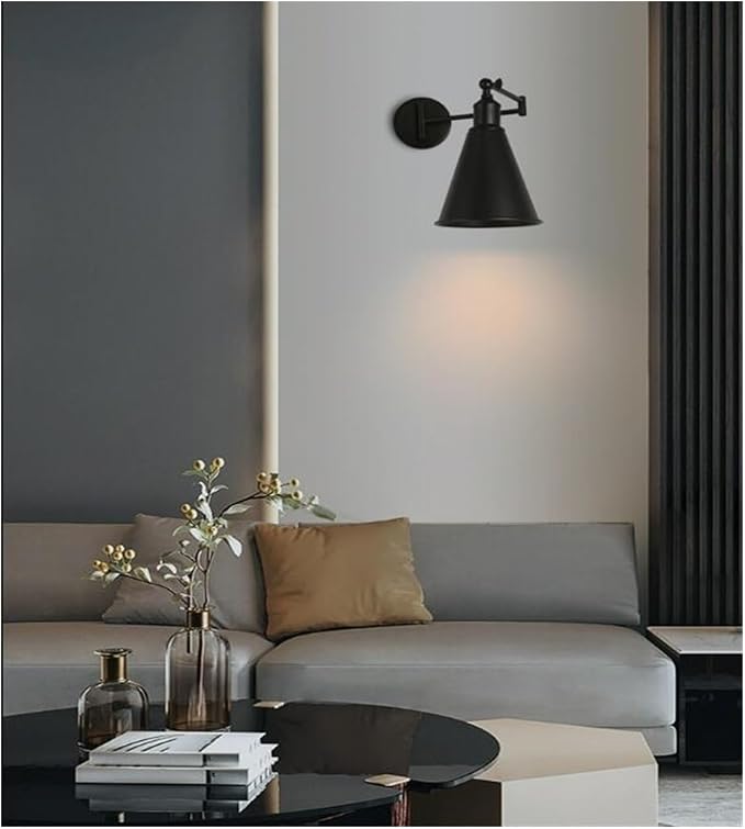 Folding Wall Lamp Retro Rocker Arm Wall Lamp Bedroom Bedside Lamp Iron Art Living Room Study Reading Wall Sconce Swing Arm Adjustable Vintage Wall Mount Light Sconce (Color : G-Black)