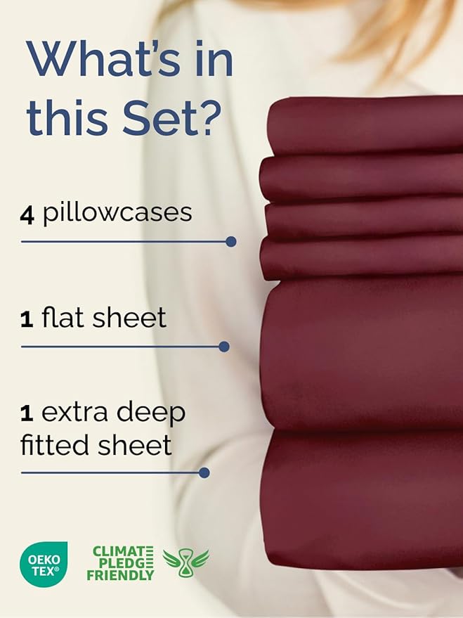 Extra Deep Queen Sheet Set - 6 Piece Breathable and Cooling Sheets - Hotel Luxury Bedding for Women, Men, Kids & Teens - Easy Secure Fit - Soft, Wrinkle Free and Comfy - Extra Deep Pockets - Burgundy