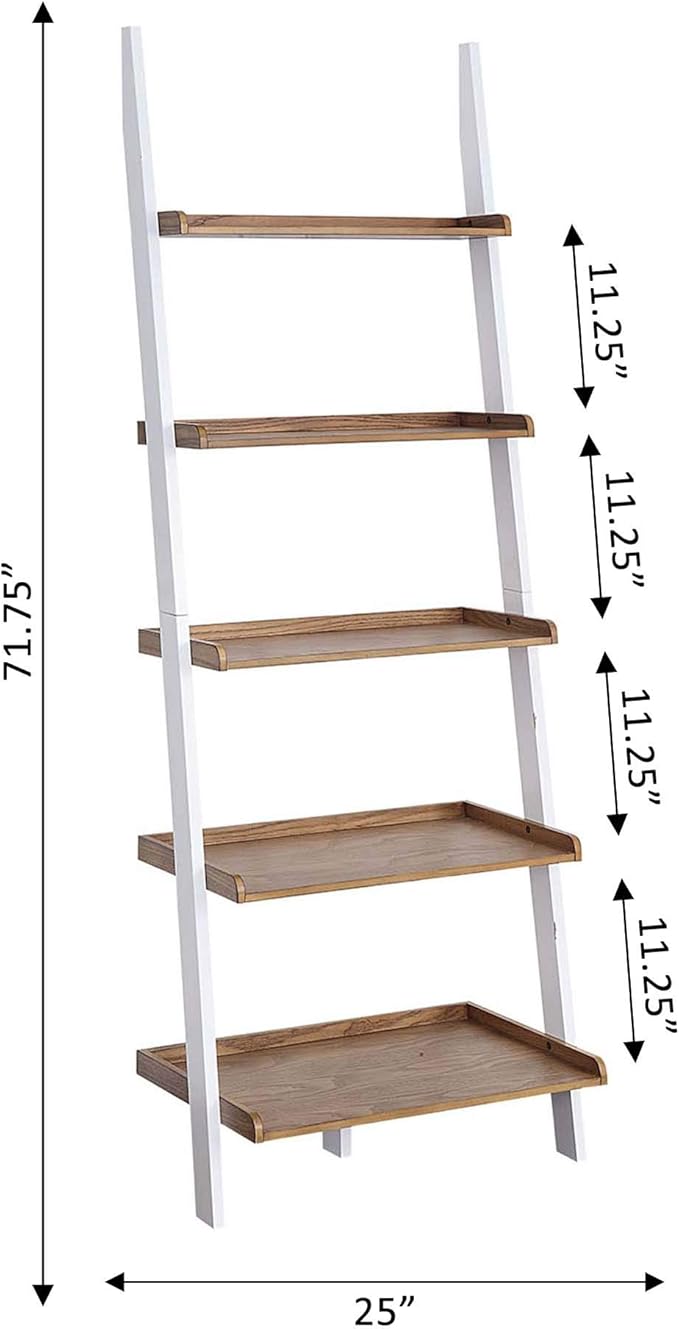 Convenience Concepts American Heritage Ladder Bookshelf 25" - Classic Living Room Bookcase for Traditional, Modern Office, Family Room & Home Office, Driftwood/White