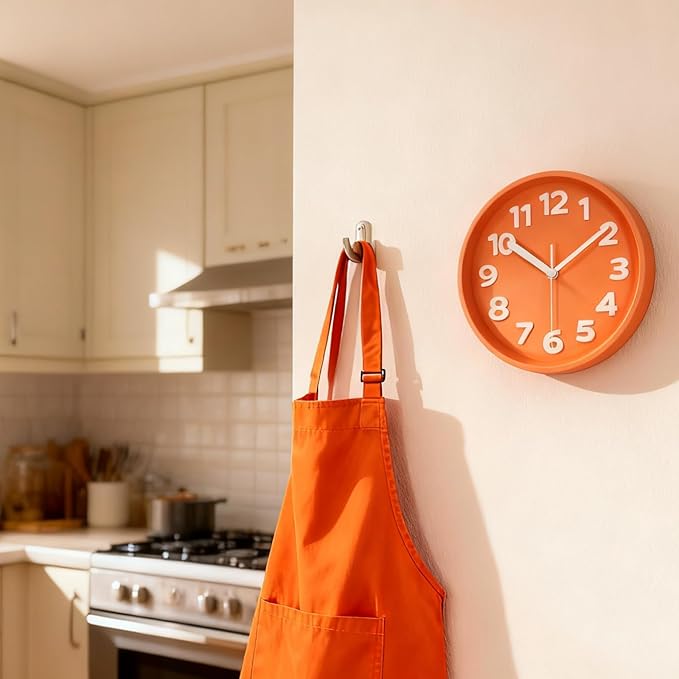 JENLYSTIME 8 Inch Vibrant Orange Modern Wall Clock – Silent Non-Ticking, Bold 3D Numbers, Precise Quartz Movement | Decorative Desk & Wall Clock with Stand for Home, Kitchen, Bedroom, or Office