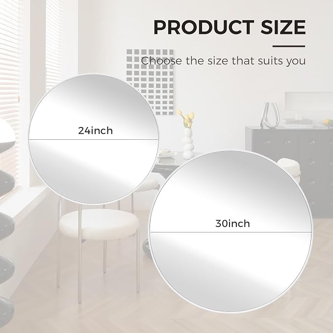 White Round Bathroom Mirror 30 Inch,White Wood Framed Circle Mirrors with Tempered Glass for Bedroom Living Room or Entryway Modern Wall Decor
