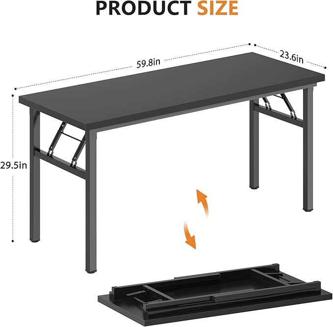 DlandHome Computer Desk, 59.8Inch Office Desk Computer Table, Study Writing Study Desk for Home Office, Black and Black