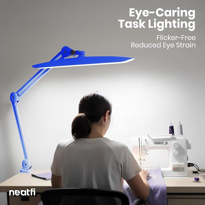Neatfi XL Nail Desk Lamp with Clamp, 2200 Lumens, 20-Inch Wide Head, Dimmable 4 Levels, 6500K, LED Task Light for Manicure Table, Crafts, Workbench, Office (Non-CCT, Sapphire Blue)