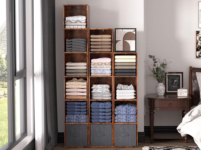 Bookshelf,6 Cube Storage Organizer, 6 Tier Cube Low Bookcase Freestanding Storage Display Organizer, Six-Cubes Open Shelf Bookshelf for Home Office (Retro Brown, 6-Cube)